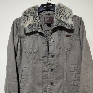 Calvin Klein Junior's Jacket Large Gray Lined Quilted Faux Fur Collar